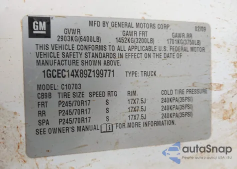 2009 Chevrolet Silverado 1500 Work Truck from USA, damaged, VIN 1GCEC14X89Z199771